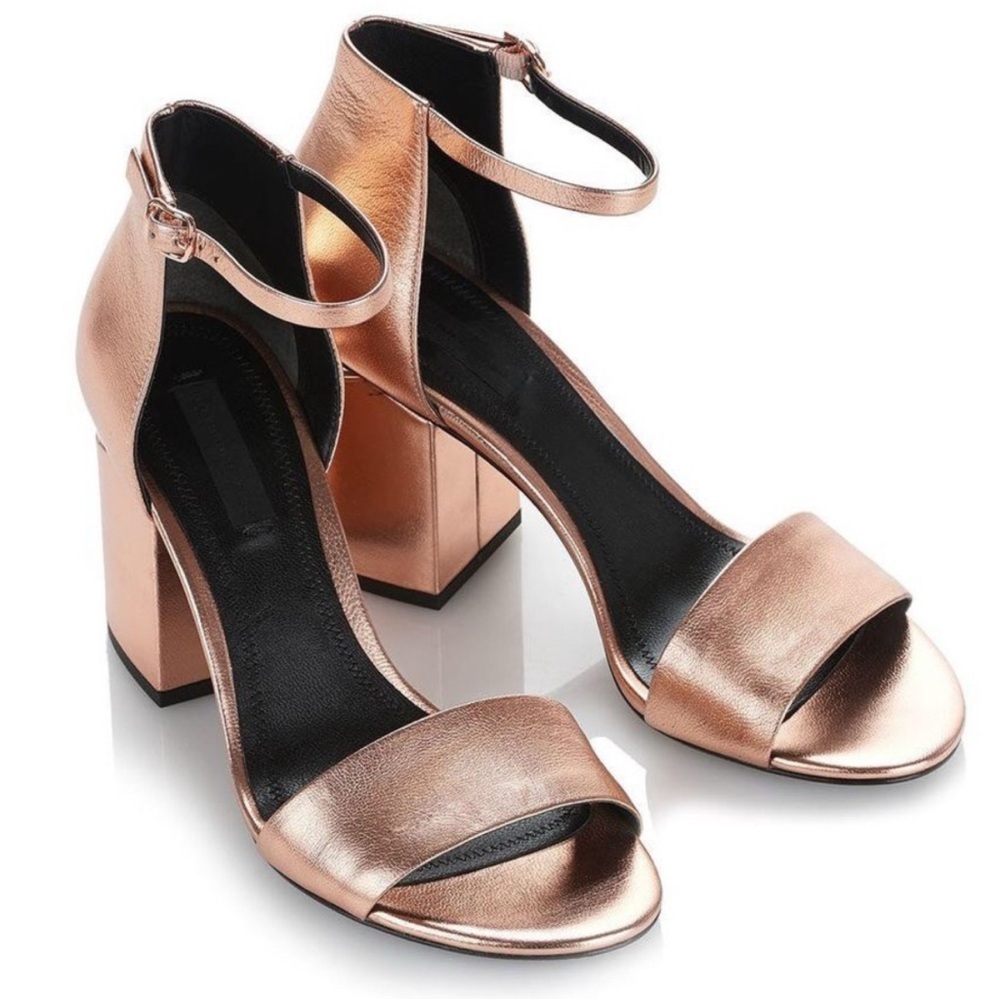 Alexander Wang Abby Sandal Rose Gold Metallic Block Heel EU 37 US 6.5
